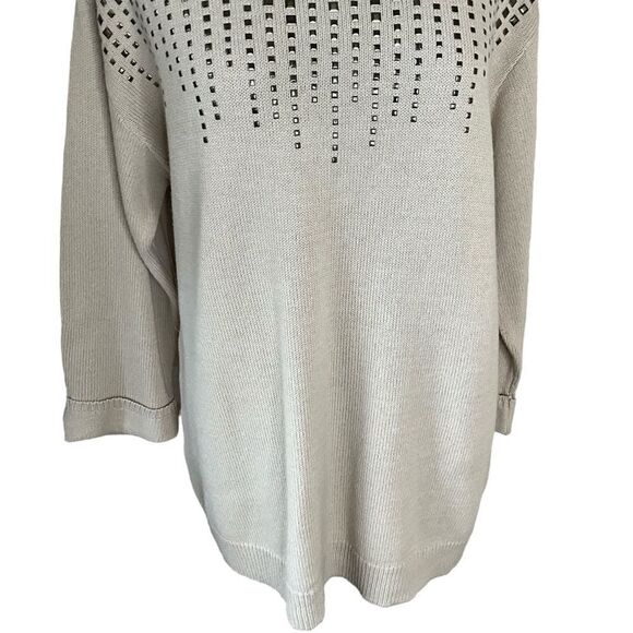 Christopher & Banks Sweater Women's size L Tan 3/4 Sleeves Brass Stud Accent - Picture 3 of 10
